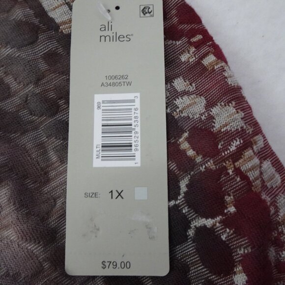 Ali Miles Knit Tunic Top Women's Plus Size 1X Multicolor Loose Fit Burnout - Picture 10 of 10